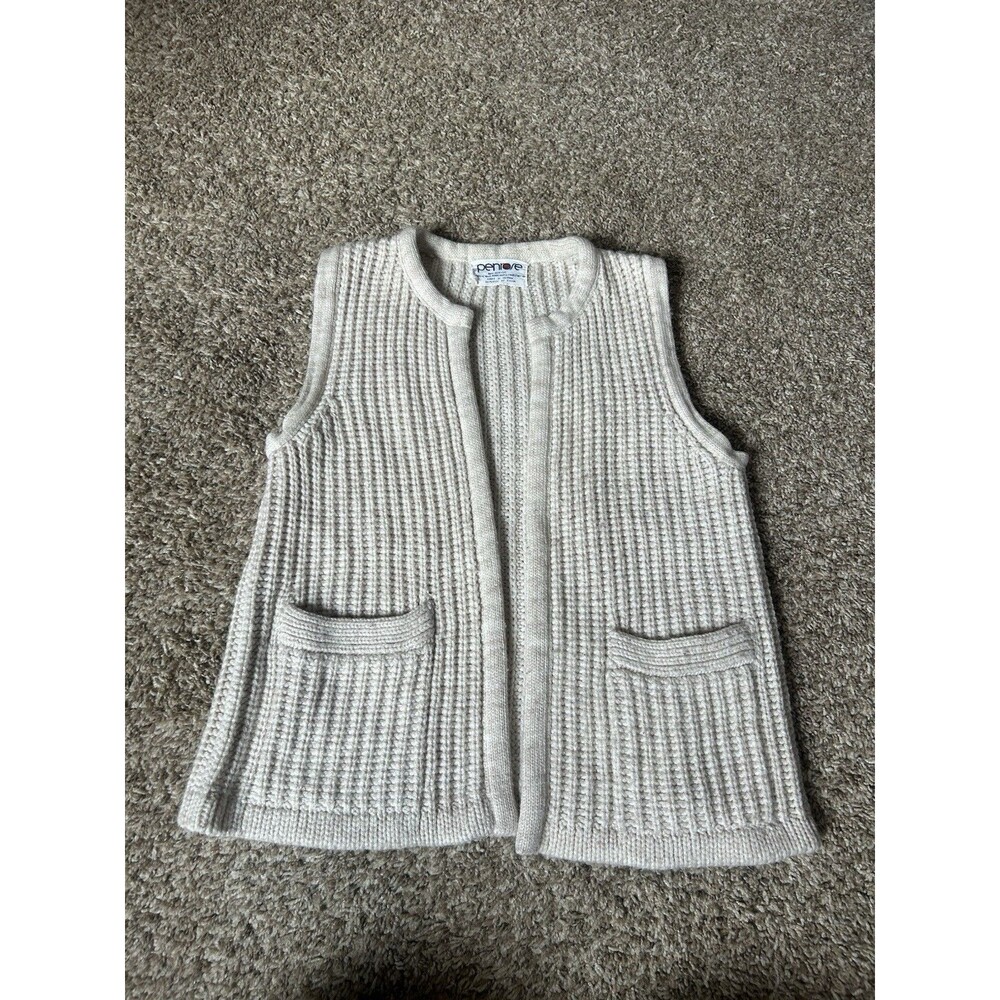 Fisherman Sweater Vest Womens Medium Beige Chunky Cable Knit Preppy Academia VTG